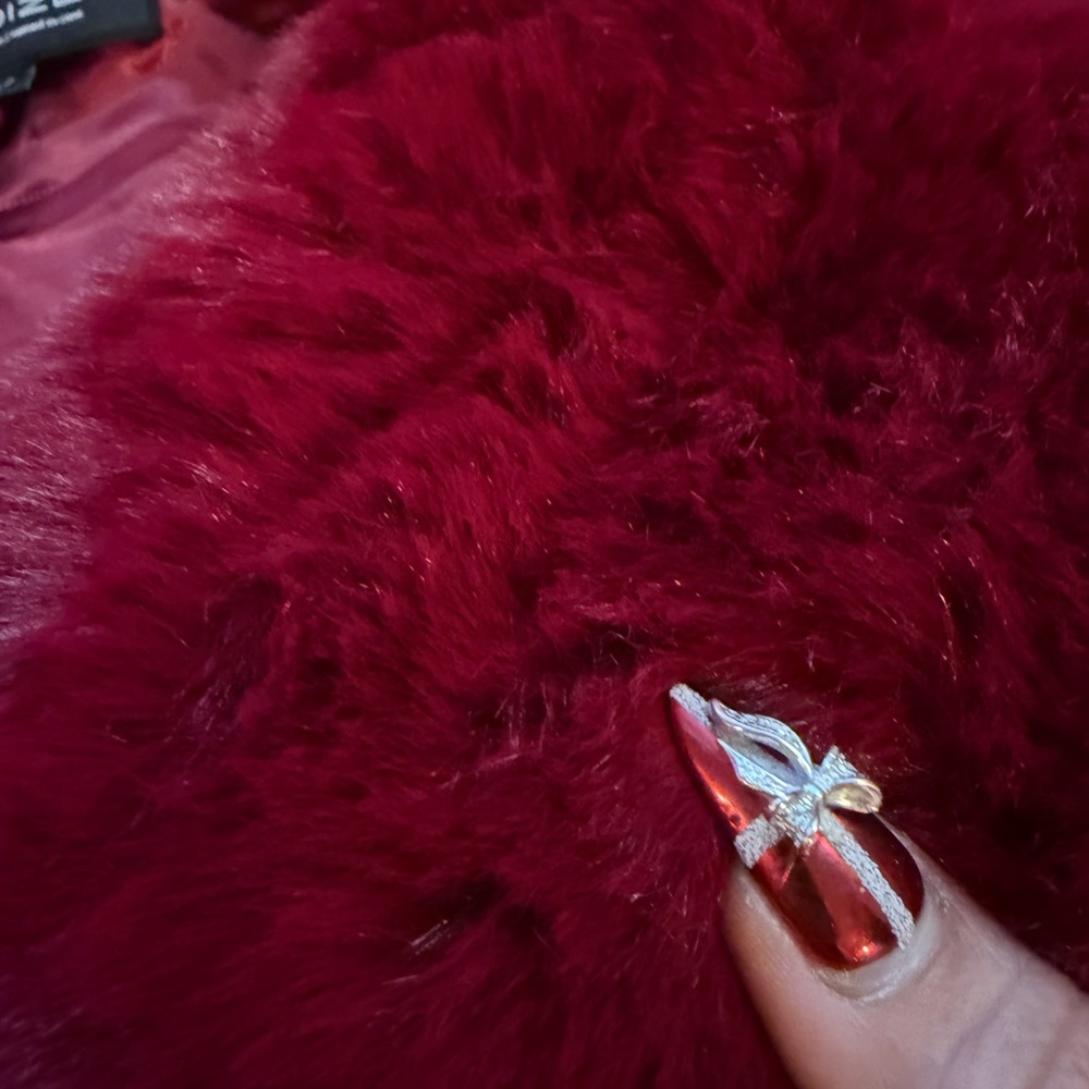 Faux Fur Burgundy Red Cropped Coat - NWT - Picture 11 of 11